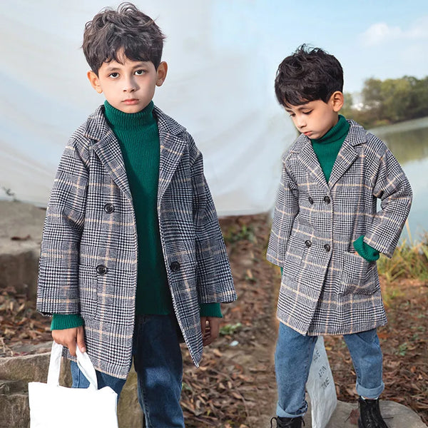 Toddler GirlBoy Plaid Double Breasted Coat