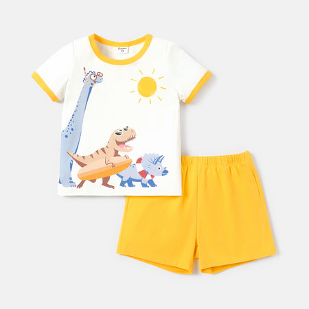 2pcs Toddler Boy Cotton Animal Print Short-sleeve Tee and Cotton Solid Shorts Set-Promo
