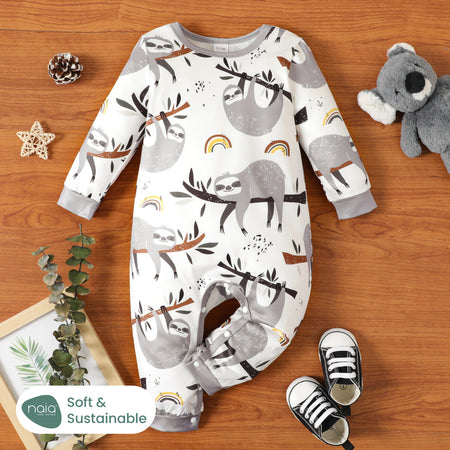 Naia? Baby Boy Allover Sloth Print Long-sleeve Jumpsuit-Promo