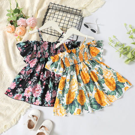 Toddler Girl Allover Floral Print Smocked Slip Dress-Promo