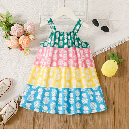 Toddler Girl Allover Pineapple Print Colorblock Slip Dress-Promo