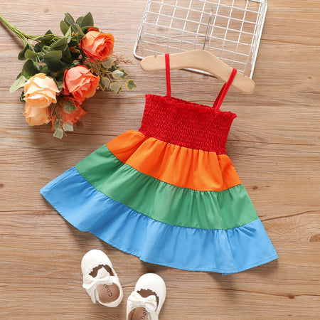 Baby Girl Color Block Smocked Slip Dress-Promo