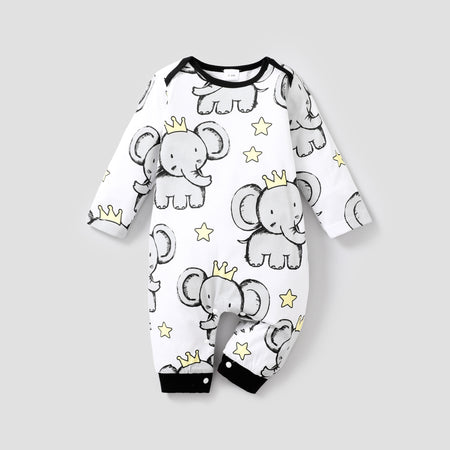 Baby Girl/Boy Casual Elephant Pattern Long Sleeve Cotton Jumpsuit-Promo