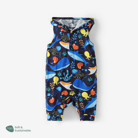 Baby Boy Naia? Marine Animal Print Hooded Pajama Jumpsuit