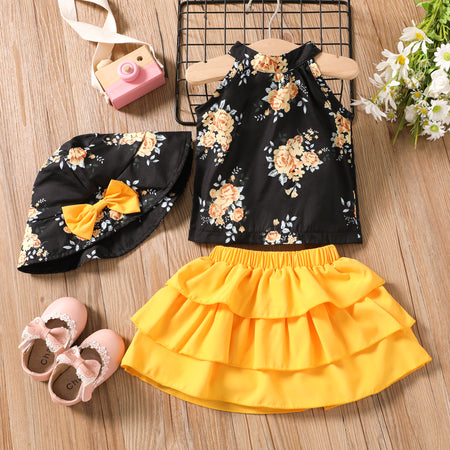 Big Flower Baby Girl 3pcs Sleeveless Suit Dress in Sweet Style, Polyester and Spandex, Regular Wash