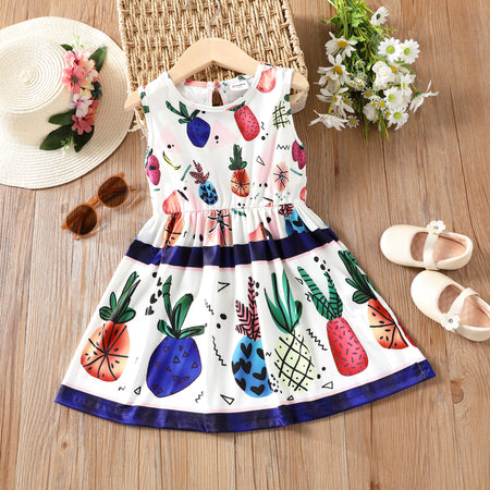 Pineapple Print Sleeveless Girls Dress - Summer Fashion for Toddlers