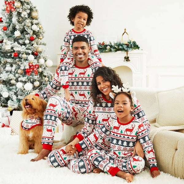 Christmas All Over Reindeer Print Family Matching Long-sleeve Pajamas Sets Flame Resistant