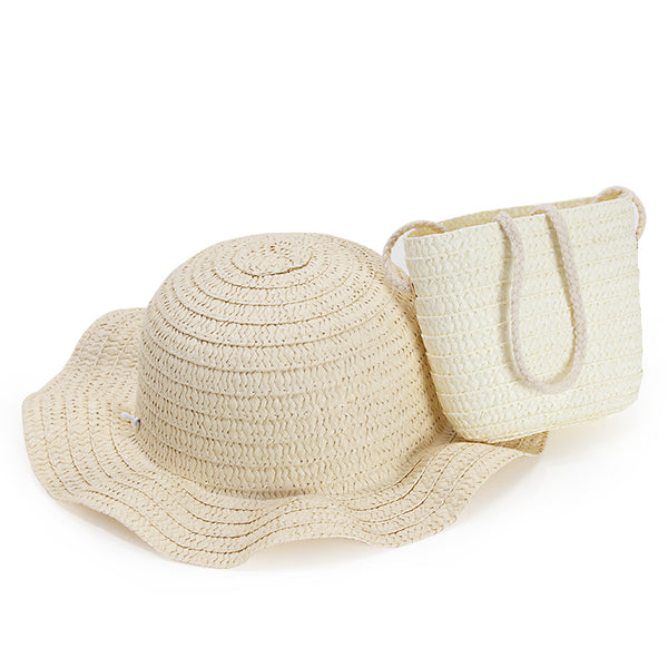 Toddler Casual  Fashionable Solid Color Straw Hat and Bag Set
