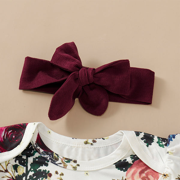 3-piece Baby / Toddler Floral Print Bodysuit, Suspender Skirt and Headband Set