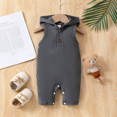 Baby Girl Casual Solid Color Hooded Jumpsuit