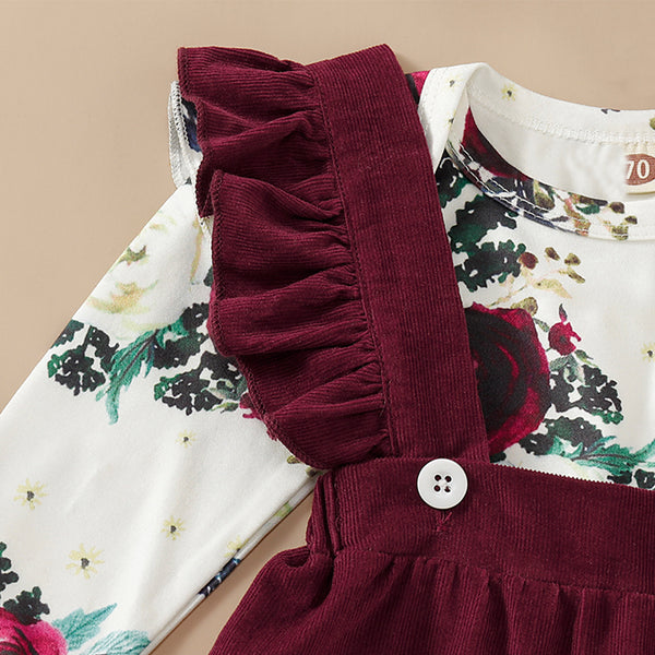 3-piece Baby / Toddler Floral Print Bodysuit, Suspender Skirt and Headband Set