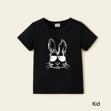 Easter Family Matching Bunny Wearing Sunglasses Graphic Black Tops