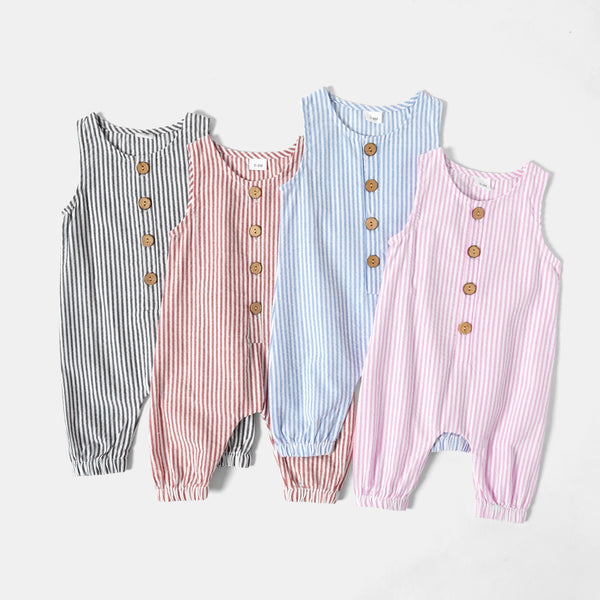 Baby Striped Overalls Round Neck Jumpsuit