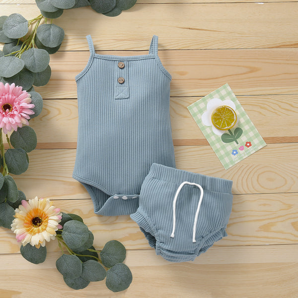 Baby Pleated Strappy Bodysuit and Shorts Set