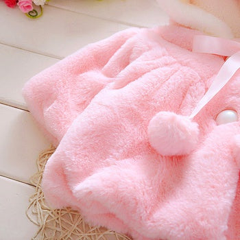 Baby / Toddler Adorable Rabbit Ear Decor Pompon Solid Hooded Coat