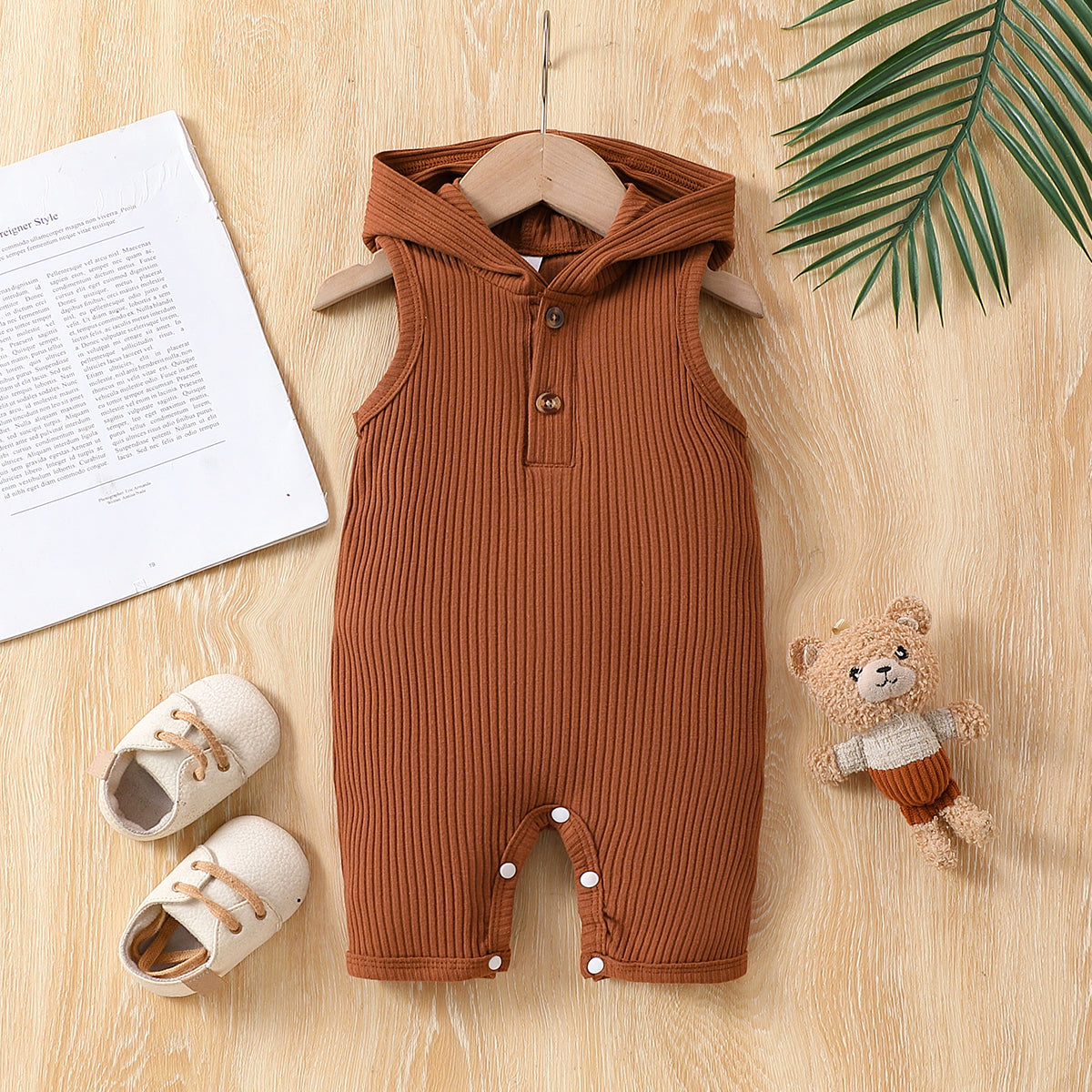 Baby Girl Casual Solid Color Hooded Jumpsuit