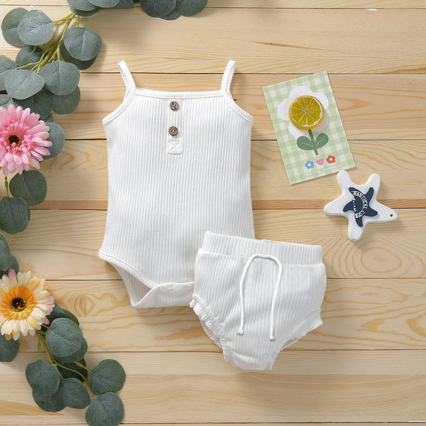 Baby Pleated Strappy Bodysuit and Shorts Set