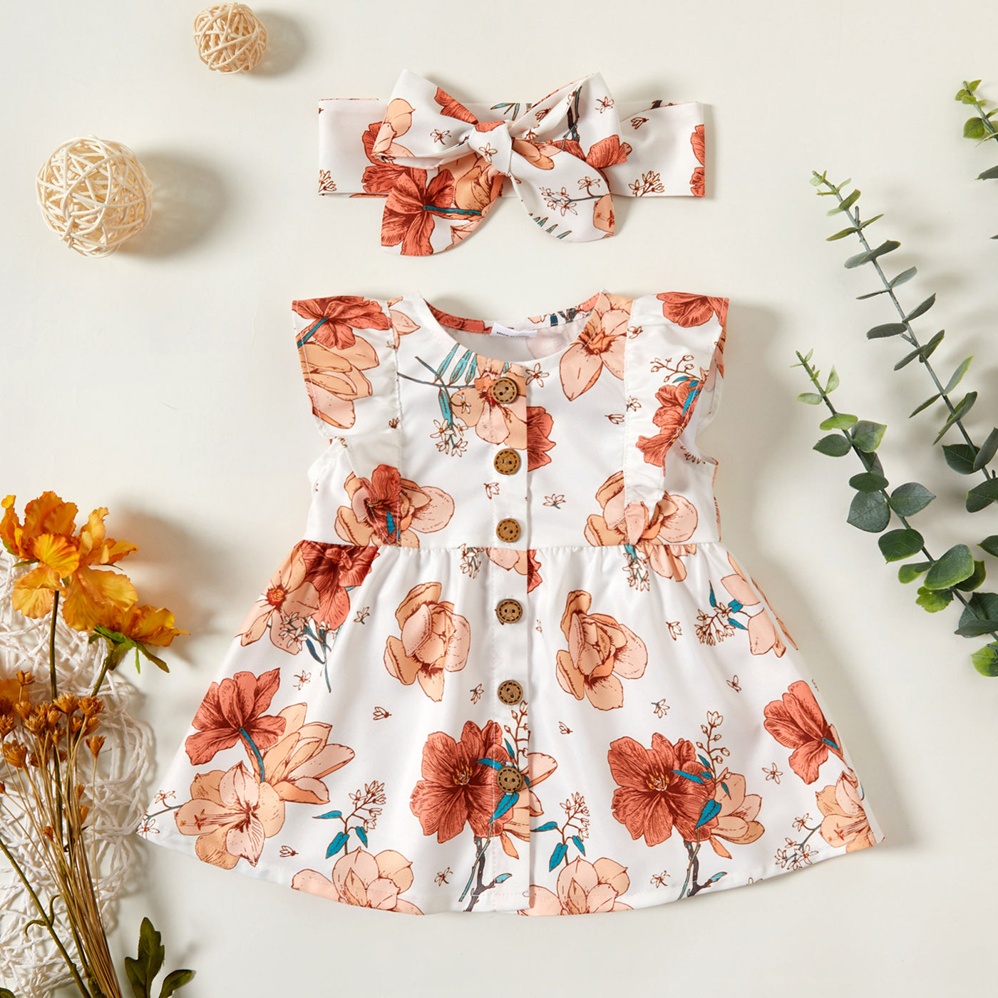 2pcs Baby Girl Sleeveless Floral Sweet Dress