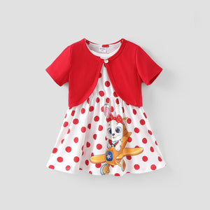 Toddler Girl 2pcs Cardigan and Rabbit Polka Dots Dress Set/ 2pcs Glasses and Headband Set/ Sandals