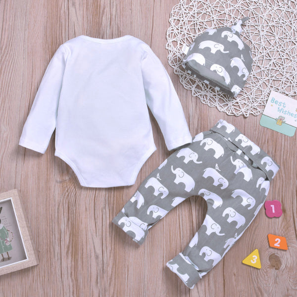 3-piece Baby LITTLE PEANUT Elephant Bodysuit and Pants with Hat Set