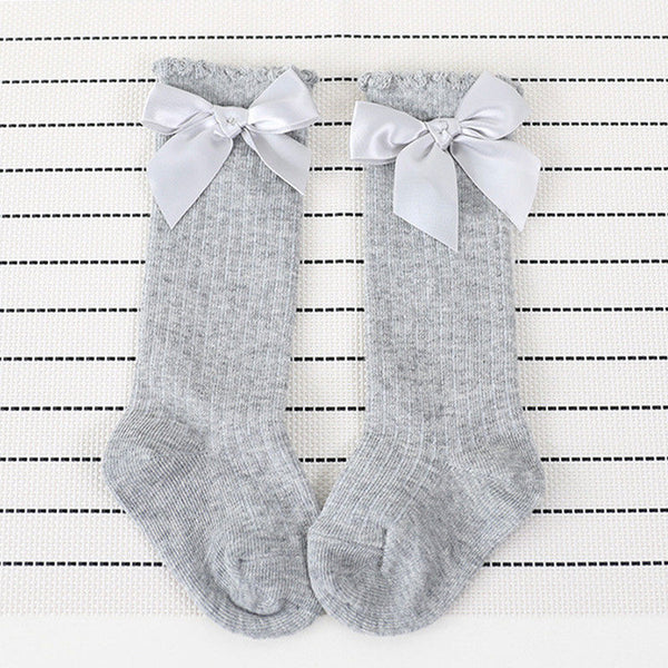 Sweet Solid Bow Decor Socks for Baby and Toddler Girl