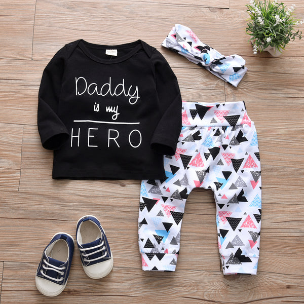 Baby's Letter Top Geometric Pants and Headband