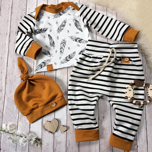 3-piece Long Sleeve Striped Baby Cotton Outfit