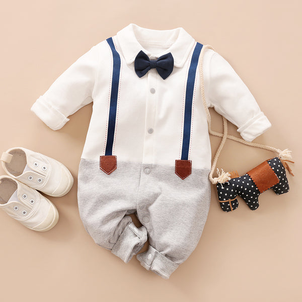 Baby Boy's Grace Faux-two Long Sleeve Jumpsuit in White(loose shape)