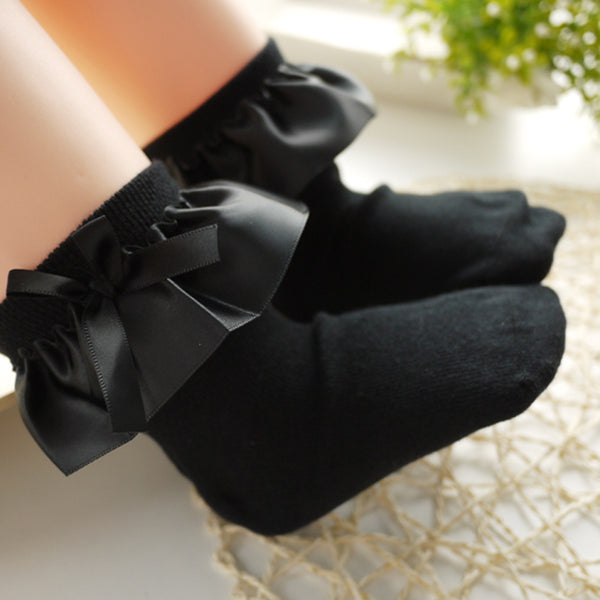 Baby / Toddler Girl Bow Decor Silk Design Stretchy Solid Socks