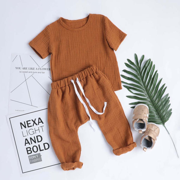Baby / Toddler Solid Short-sleeve Linen Top and Pants Sets