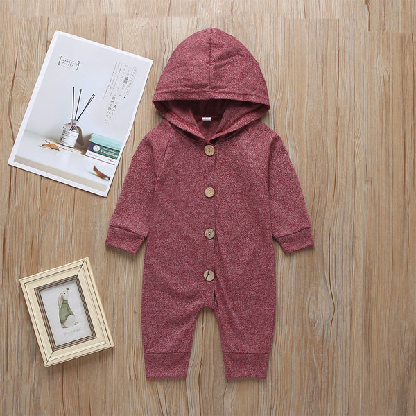 Baby Boy Solid Cardigan Design Hooded Long-sleeve Jumpsuit