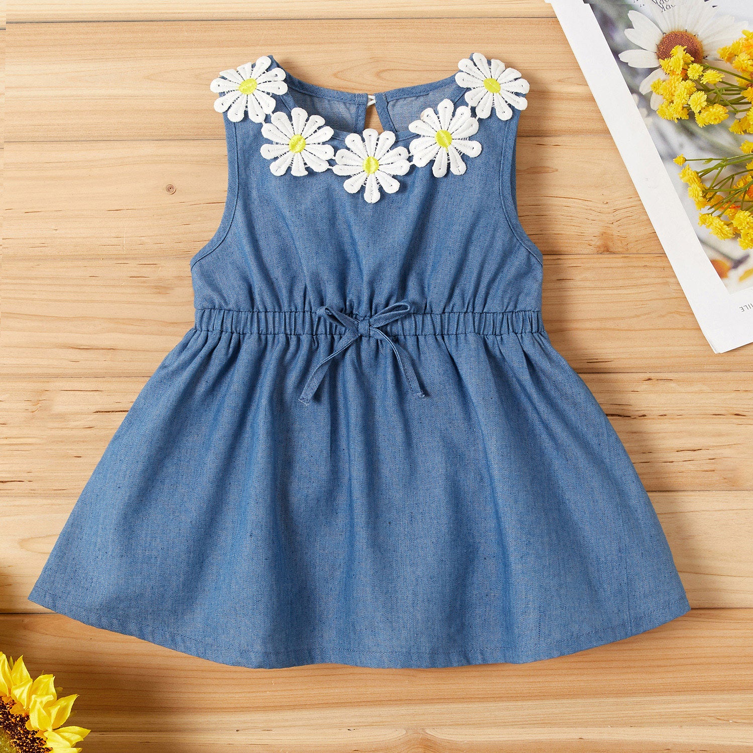 Baby / Toddler Sunflower Decor Denim Sleeveless Dress