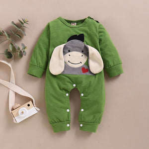 Baby Donkey Embroidery Applique Long-sleeve Jumpsuit