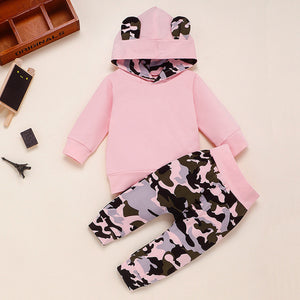 2-piece Baby Solid Hoodie and Camouflage Pants Set