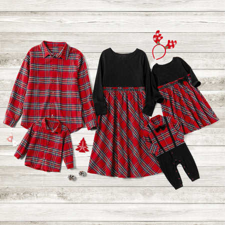 Mosaic  Christmas Series Family Matching Sets( Plaid Dresses - Polo Long Sleeve Shirts - Rompers