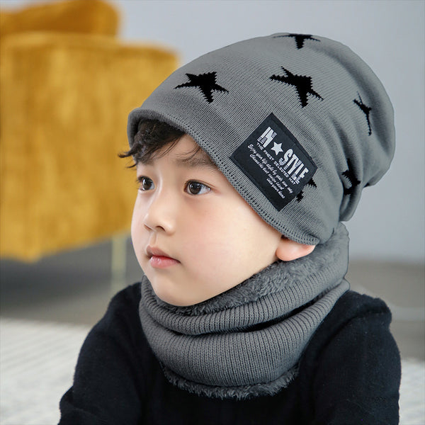 Toddler / Kid Stars Fleece Knitted Hat and Scarf Set