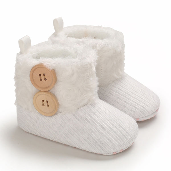 Baby / Toddler Girl Solid Button Fluff Knitted Casual Prewalker Shoes