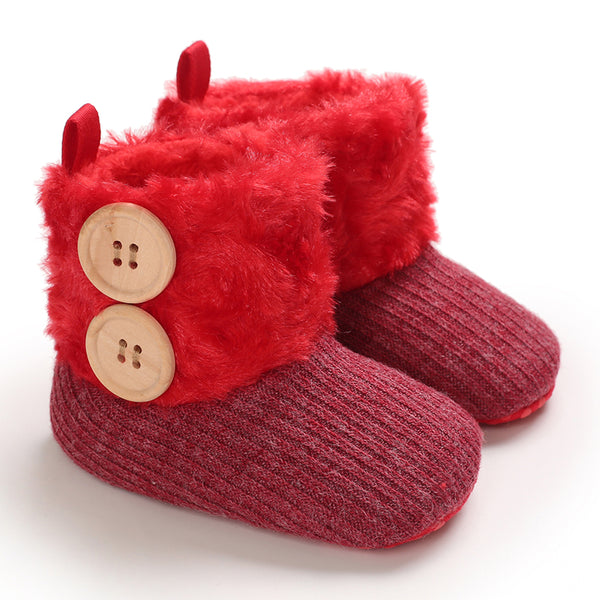 Baby / Toddler Girl Solid Button Fluff Knitted Casual Prewalker Shoes