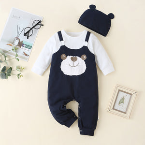 2-piece Baby Bear Faux-two Jumpsuit with Hat
