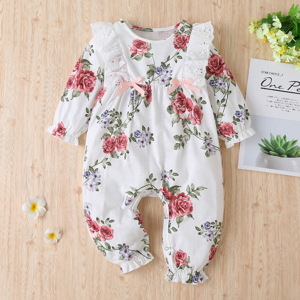 Baby Floral Ruffled Bowknot Jumpsuit