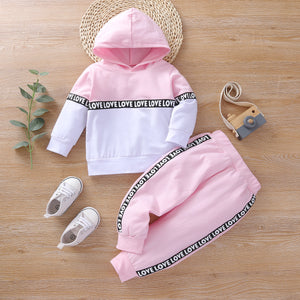 2pcs Baby Long-sleeve Cotton Hooded Unisex Sports Letter Babys Sets
