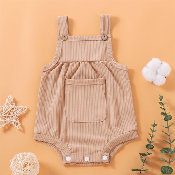 Baby Pretty Candy Color Solid Pocket Strappy Romper