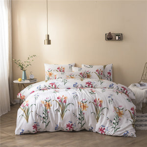 Flower Print Cover Set Pinch Pleat Brief Bedding Sets Comfort Cover Pillow Cases