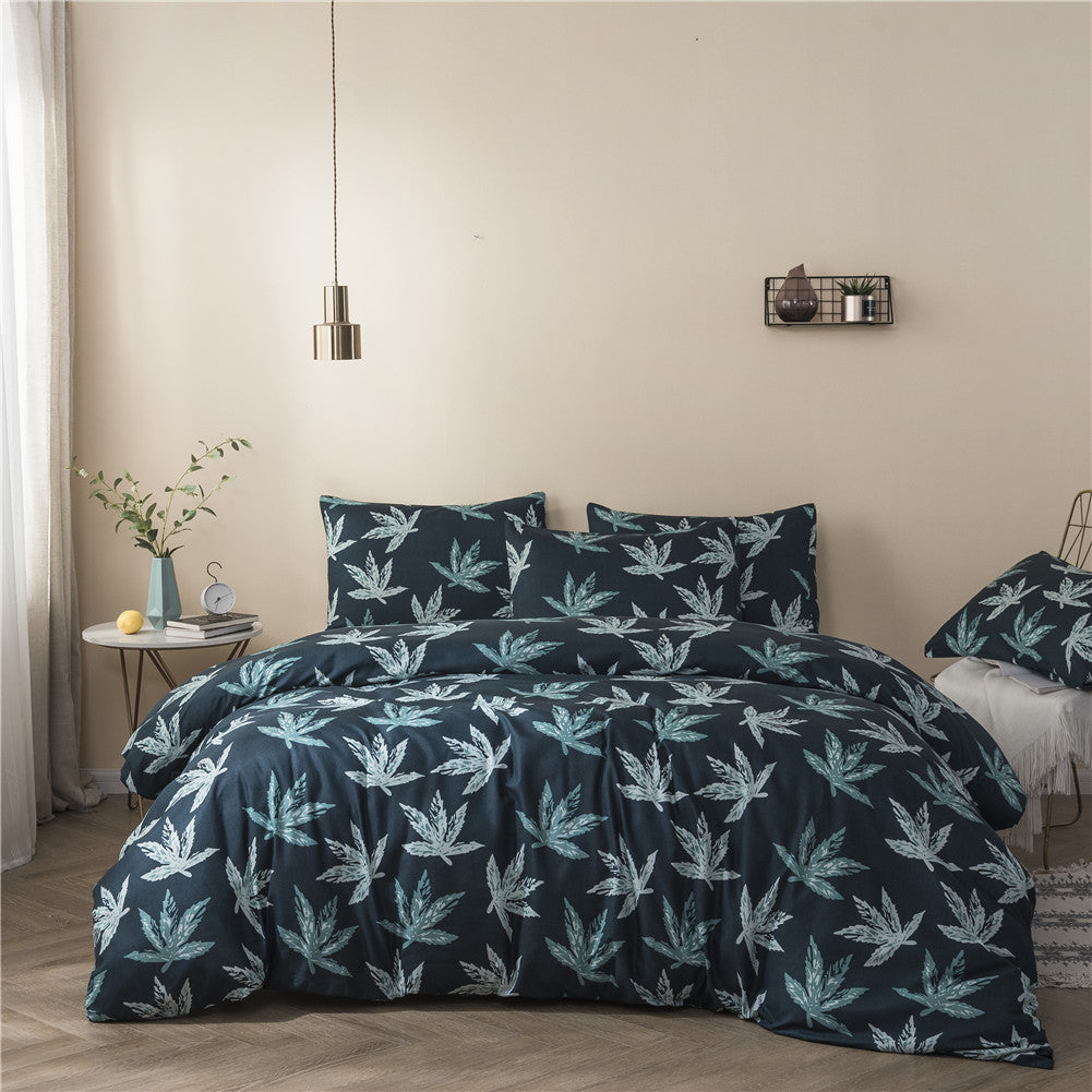 Maple Leaf Print Cover Set Pinch Pleat Brief Bedding Sets Comfort Cover Pillow Cases