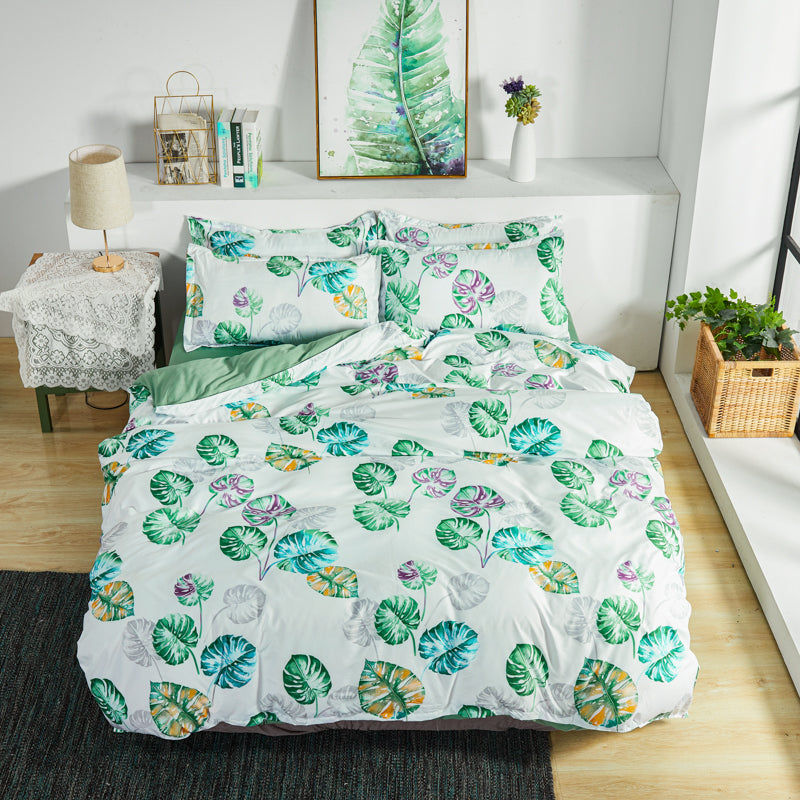 Leaf Print Cover Set Pinch Pleat Brief Bedding Sets Comfort Cover Pillow Cases