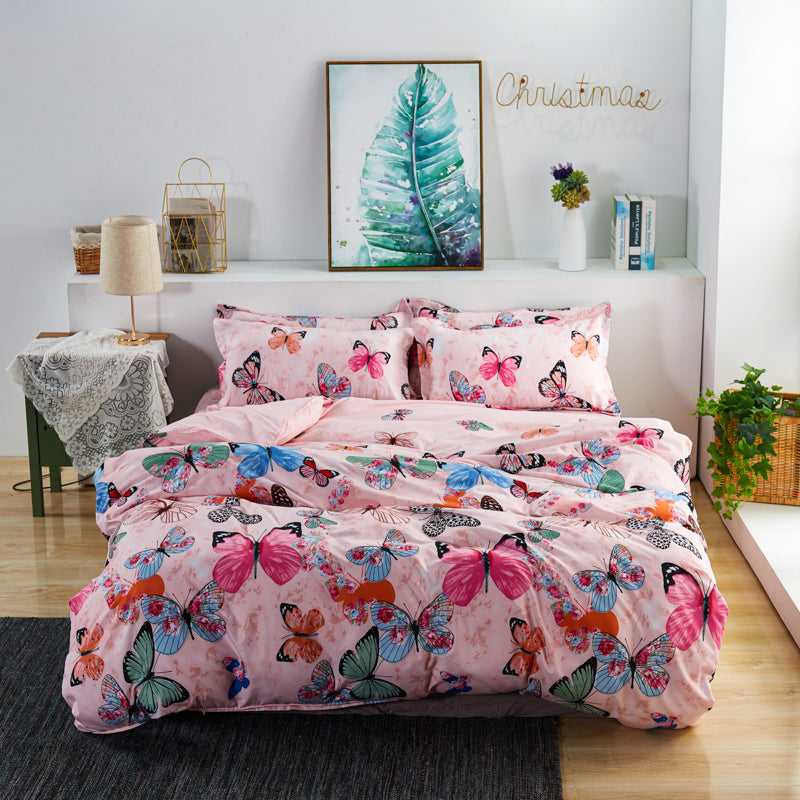 Butterfly Print Cover Set Pinch Pleat Brief Bedding Sets Comfort Cover Pillow Cases