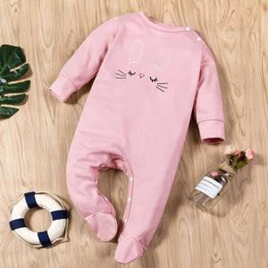 Baby Cat Embroidery or Rainbow Print Long-sleeve Footed/footie Jumpsuit