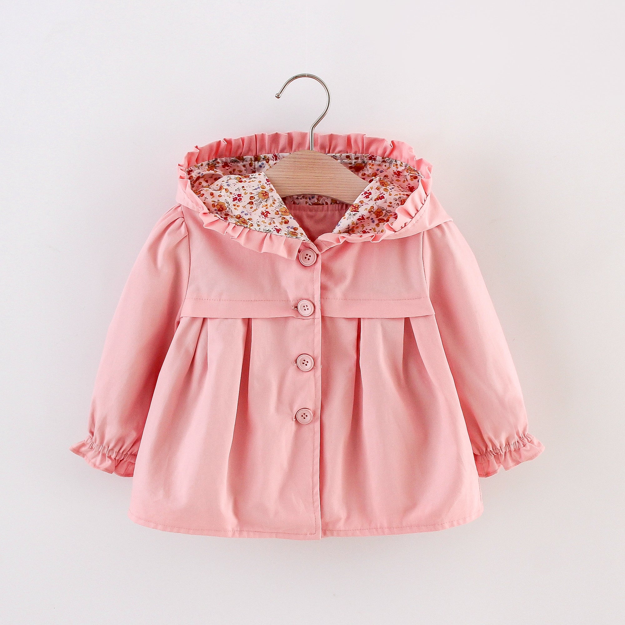 1pc Baby Girl Solid Long-sleeve Floral Cotton Tops Coat Jacket