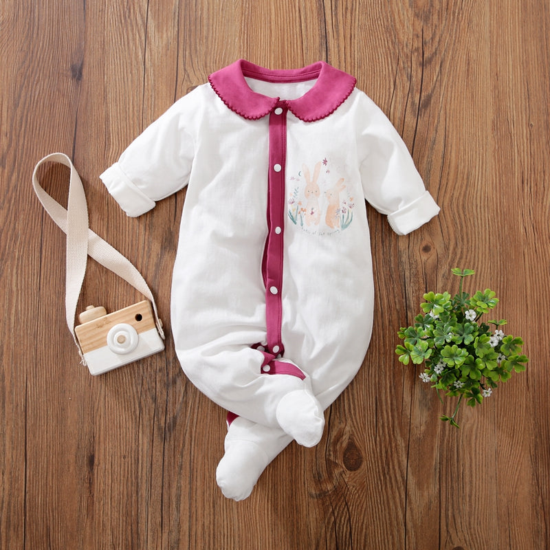 Baby Doll Collar Footed Sweet Animal Jumpsuit