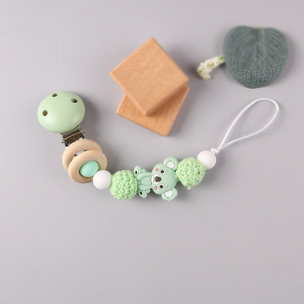 Silicone Teether Wood Beads Set DIY Baby Teething Necklace Toy Cartoon Koala Pacifier chain Clip